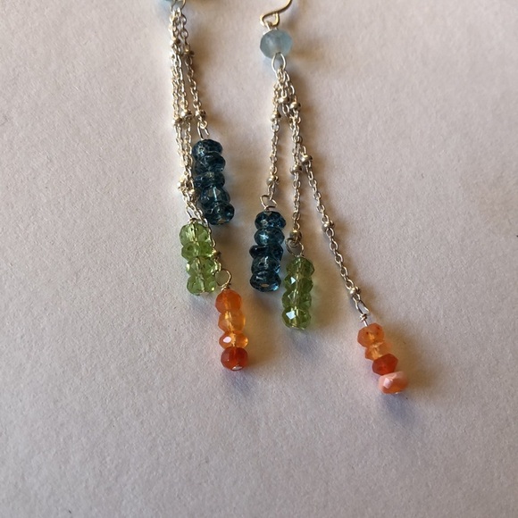 Artisan gemstone long dangle earring sterling silver trio peridot apatite 2.75” - Picture 7 of 7